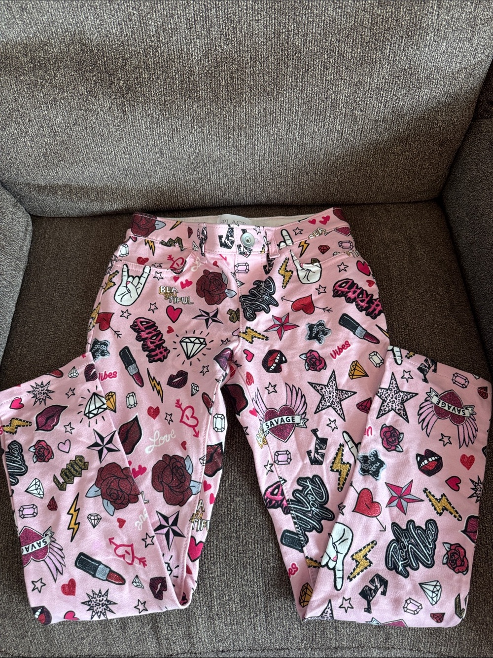 The Children's Place Pink Graphic Jeans with Multi-Icon Print